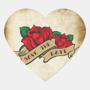 Tattoo-Rose Rockabilly Save-the-Date-Hochzeits Sie Herz-Aufkleber