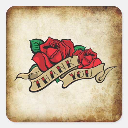Tattoo Rose Rockabilly Urban Thank You Seals Quadratischer Aufkleber (Vorderseite)