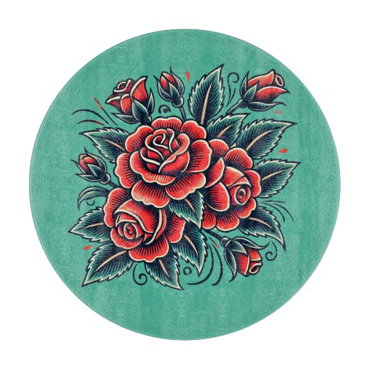 Tattoo Rose Rote Rose Blume Kunst Schneidebrett (Vorderseite)