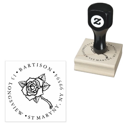 TATTOO ROSE RUNDE RÜCKSENDEADRESSE GUMMISTEMPEL (Stempel)