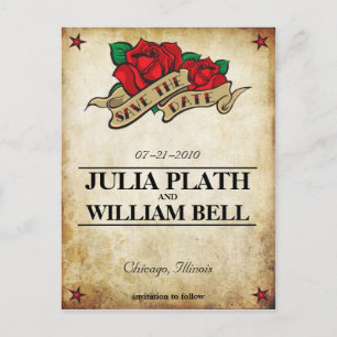 Tattoo-Rose Save the Date Ankündigungspostkarte