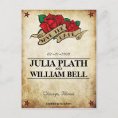 Tattoo-Rose Save the Date Ankündigungspostkarte (Vorderseite)