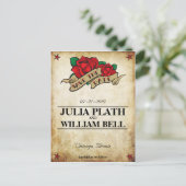 Tattoo-Rose Save the Date Ankündigungspostkarte (Stehend Vorderseite)