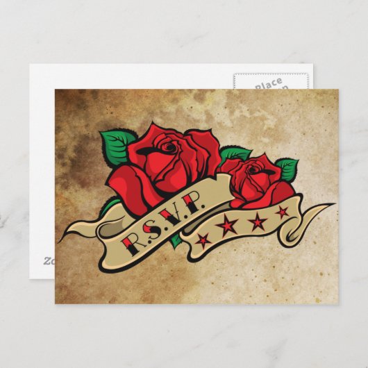 Tattoo-Rose über Vintage UAWG Einladungspostkarte (Vorne/Hinten)