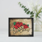 Tattoo Rose Vielen Dank Postkarte (Stehend Vorderseite)