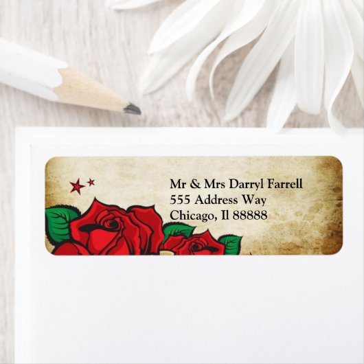Tattoo Rose Wedding Address Label (Insitu)