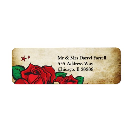 Tattoo Rose Wedding Address Label (Vorne)