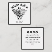 Tattoo Salon Butterfly Moth Black & White Quadratische Visitenkarte (Vorne/Hinten)