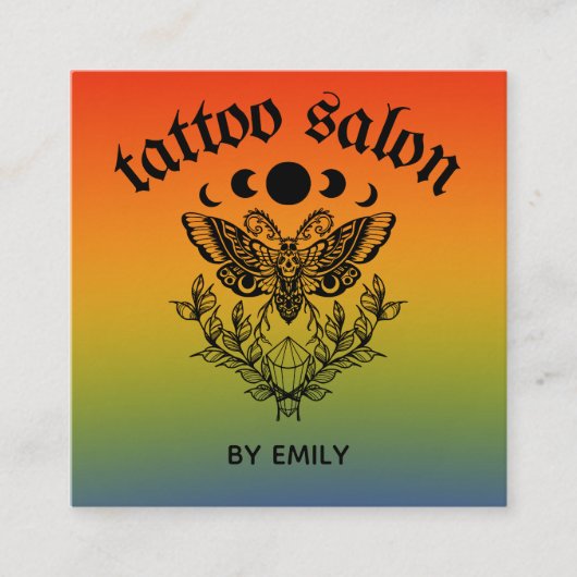 Tattoo Salon Butterfly Moth Colorful Ombre Quadratische Visitenkarte (Vorderseite)