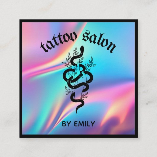 Tattoo Salon Snake Holographic Quadratische Visitenkarte (Vorderseite)