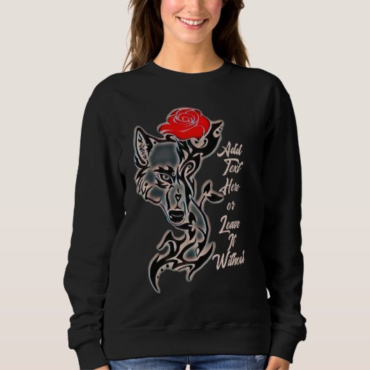 Tattoo She-Wolf Head and Rote Rose Sweatshirt (Vorderseite)