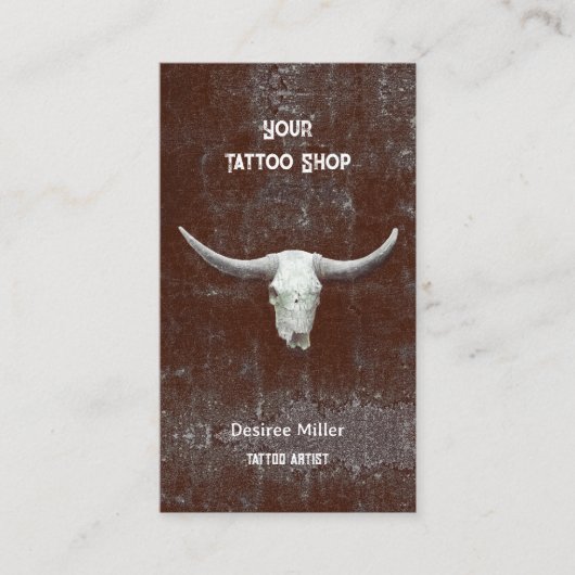 Tattoo Shop Bull Skull Rodeo Brown White Western Visitenkarte (Vorderseite)
