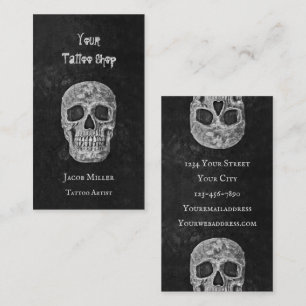 Tattoo Shop Gothic Black and White Skull Head Visitenkarte