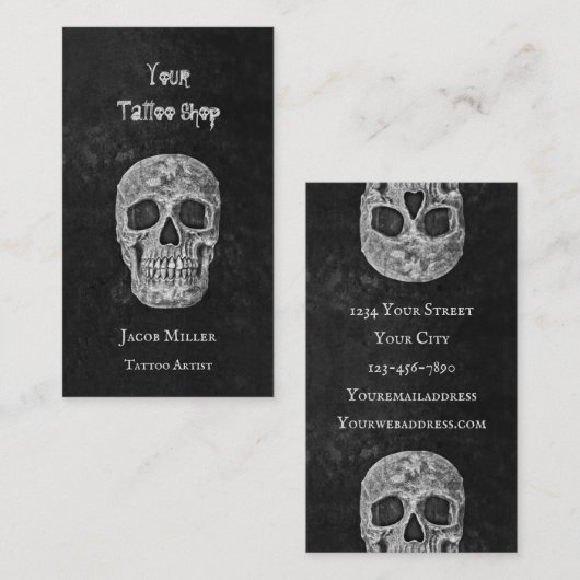 Tattoo Shop Gothic Black and White Skull Head Visitenkarte (Vorne/Hinten)