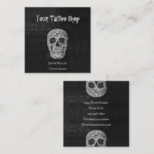 Tattoo-Shop Gothic Cool Schwarz-Weiß-Schädelkopf Quadratische Visitenkarte