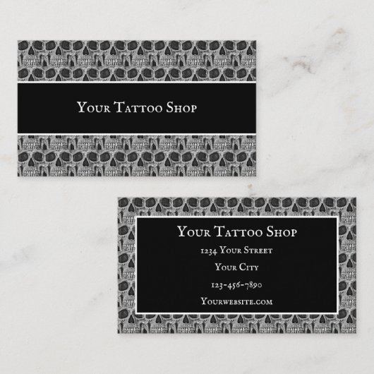Tattoo Shop Schwarz und Weiß Gothic Skulls Muster Visitenkarte (Vorne/Hinten)