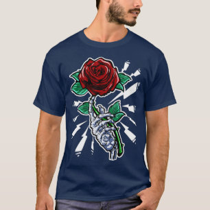 Tattoo Skeleton Hand Rote Rose Blume T-Shirt