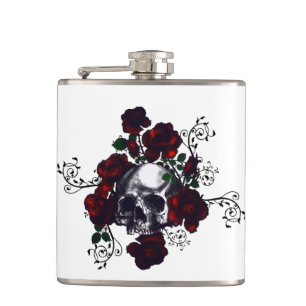 Tattoo Skull and Rote Rosen Goth Flask Flachmann
