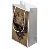 Tattoo-Skull über Vintages Papier Kleine Geschenktüte (Rückseite Schrägansicht)