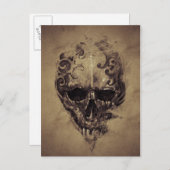 Tattoo-Skull über Vintages Papier Postkarte (Vorne/Hinten)