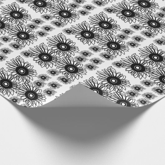 Tattoo Sonnenblume Schwarz-weiße Tattoo Blume Geschenkpapier (Ecke)