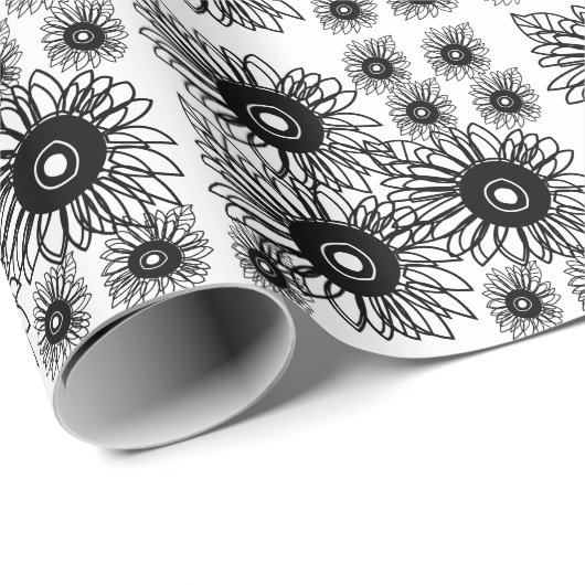 Tattoo Sonnenblume Schwarz-weiße Tattoo Blume Geschenkpapier (Rolleneckpunkt)