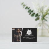 Tattoo Studio Black Photo Visitenkarte | (Stehend Vorderseite)