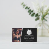 Tattoo Studio Black Photo Visitenkarte | (Stehend Vorderseite)