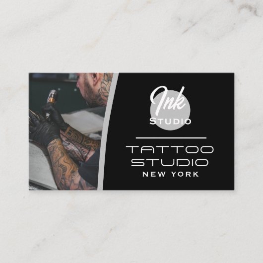 Tattoo Studio Black Photo Visitenkarte | (Vorderseite)
