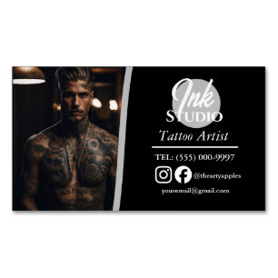 Tattoo Studio Black Photo Visitenkarte Magnetische Visitenkarte
