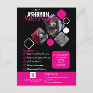 Tattoo-Studio-Plakat - Benutzerdefiniertes Schwarz Postkarte