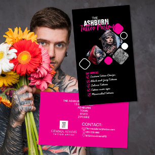 Tattoo-Studio Poster - Individuelles Schwarz Rosa Visitenkarte