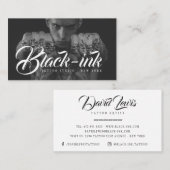 Tattoo Studio Schwarzes Foto weiße Skriptkalligrap Visitenkarte (Vorne/Hinten)