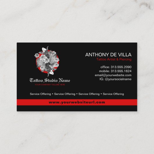 Tattoo Studio, Tattoo Artist - Koi Fish Art Logo Visitenkarte (Rückseite)
