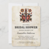 Tattoo Style Heart Dagger Retro Brautparty Einladung (Vorderseite)