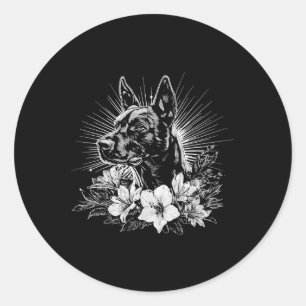 Tattoo Style Lover Belgisch Malinois Retro Dog Runder Aufkleber