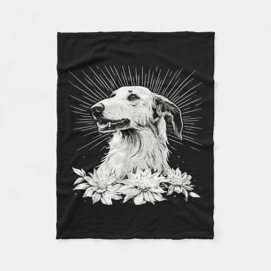 Tattoo Style Lover Borzoi Retro Dog Fleecedecke (Vorderseite)