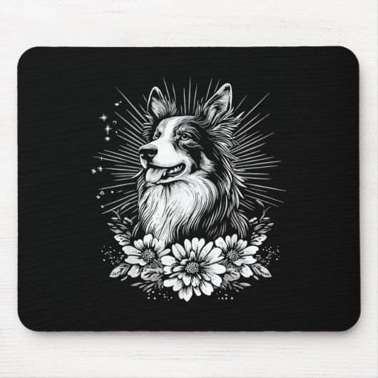 Tattoo Style Lover Collie Retro Dog Mousepad (Vorne)