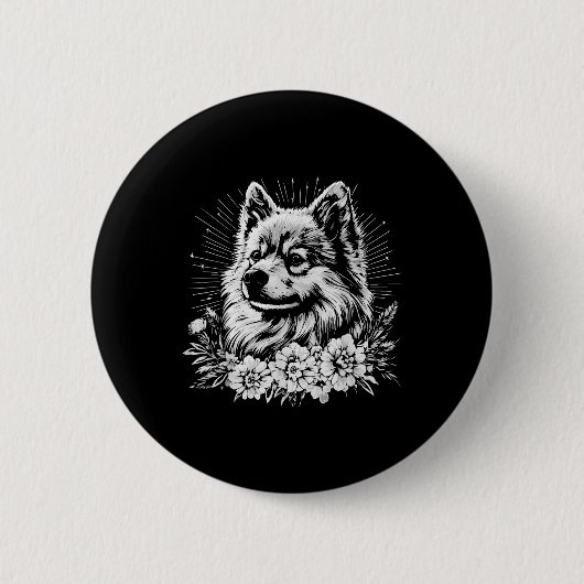 Tattoo Style Lover Keeshond Retro Dog Button (Vorderseite)