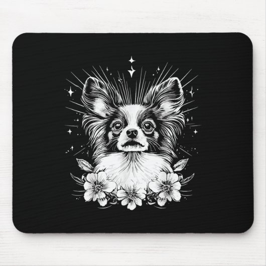 Tattoo Style Lover Papillon Retro Dog _1 Mousepad (Vorne)