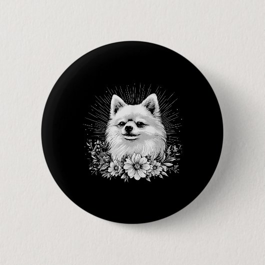 Tattoo Style Lover Spitz Retro Dog _1 Button (Vorderseite)