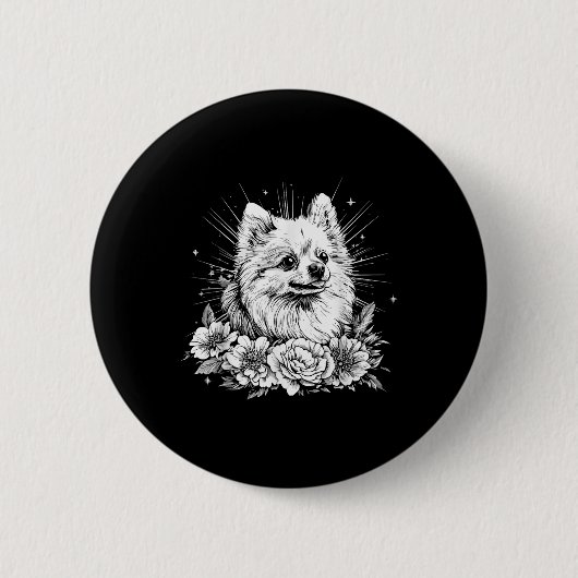 Tattoo Style Lover Spitz Retro Dog Button (Vorderseite)