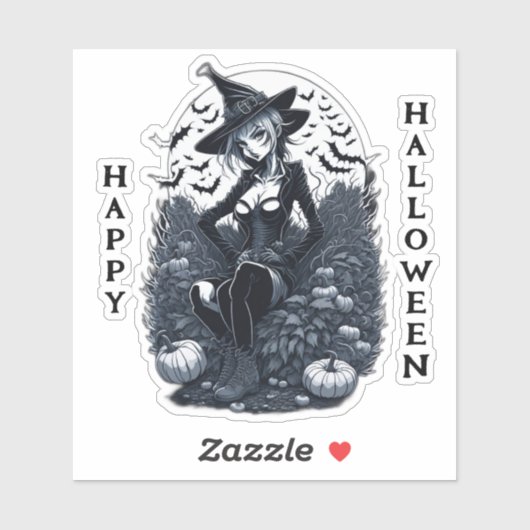 Tattoo Style Moonlit Witch Pumpkin Patch Vinyl Aufkleber (Blatt)