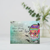 Tattoo Style Muerte Schädel und Schnörkel laden Einladung (Stehend Vorderseite)