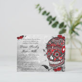 Tattoo Style Muerte Skull und Schnörkel laden ein Einladung (Stehend Vorderseite)