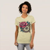 Tattoo-Style Rose und Compass T - Shirt Design (Vorne ganz)