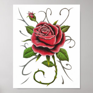 "Tattoo Style Rote Rose" Plakatdruck Poster