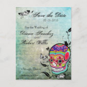 Tattoo Sugar Skull Save the Date Ankündigungspostkarte (Vorderseite)