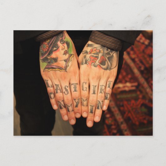 Tattoo, Tinte, letztes Mädchen im Kopf, Hände Postkarte (Vorderseite)