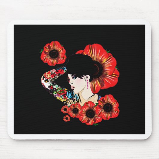 Tattoo Tintenfisch unter Mohn Blume Kunst von Leah Mousepad (Vorne)